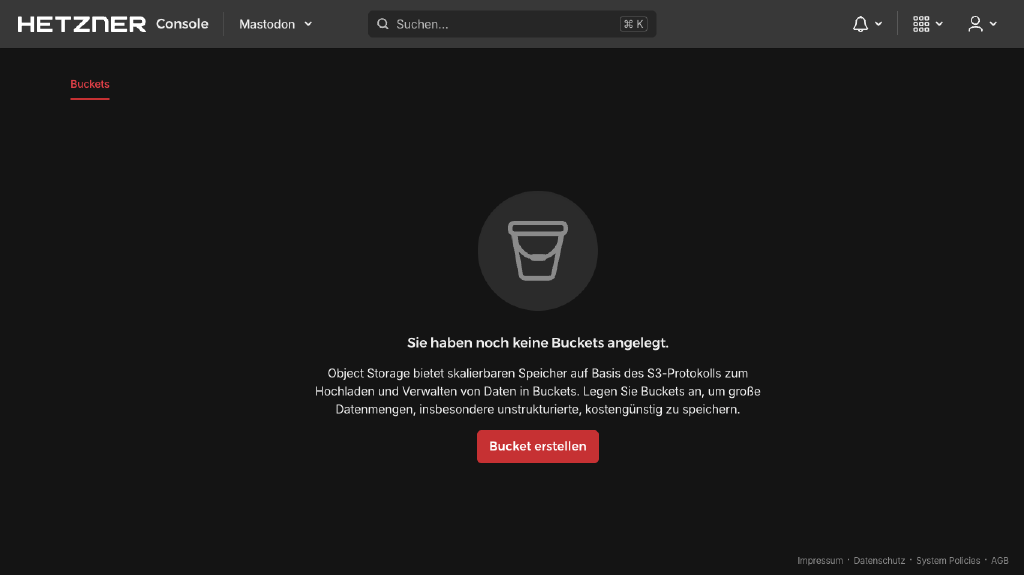 Hetzner Cloud Projekt ohne Bucket